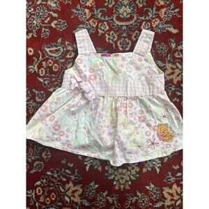 Vintage Disney Winnie The Pooh Embroidered 2T White Pink Top Flowers